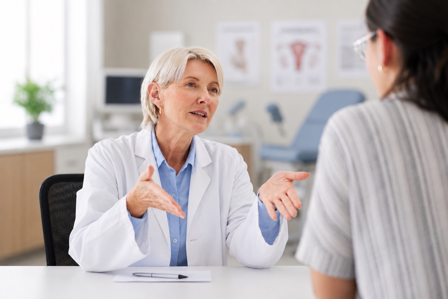 OB/GYN consulting with a patient